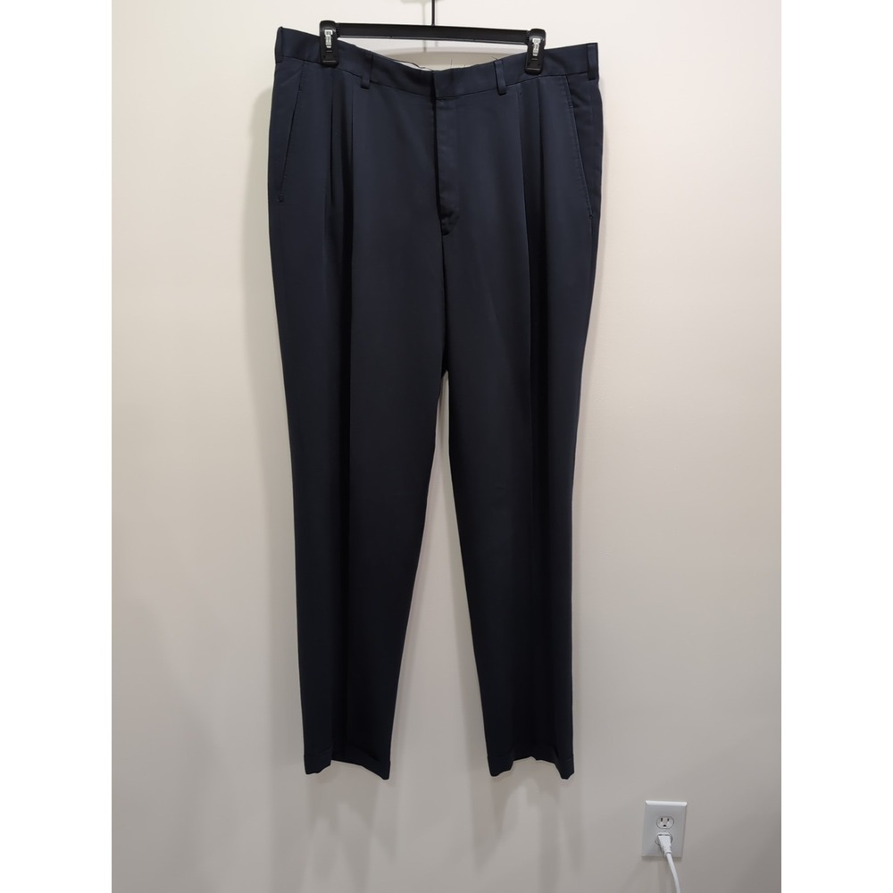 Savane Mens Dress Pants Tall Size 40x36 Navy Blue Pleated Cuffed